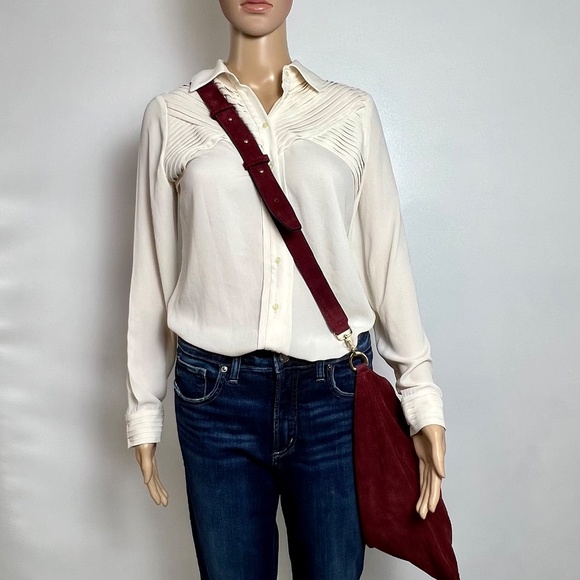 NWT - Suede Hobo Burgundy Slouchy Messenger Shoulder/Crossbody Bag Made in Italy - Picture 3 of 10